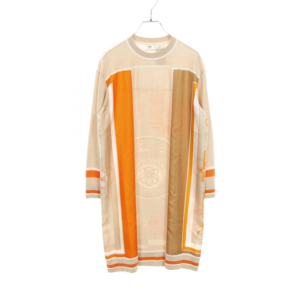 HERMES Exlibris Twilllaine Dress 3E2803D7 silk cashmere Beige Orange Used Women