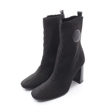 HERMES JENNA 60 short boots #38 heels H242198Z leather Fabric Black Used Women