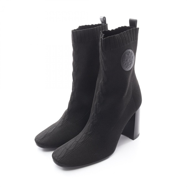 HERMES JENNA 60 short boots #38 heels H242198Z leather Fabric Black Used Women