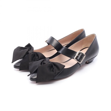 Miu Miu Ribbon Mary Jane Flats/ Pumps leather Black Size 38.5 Used Women