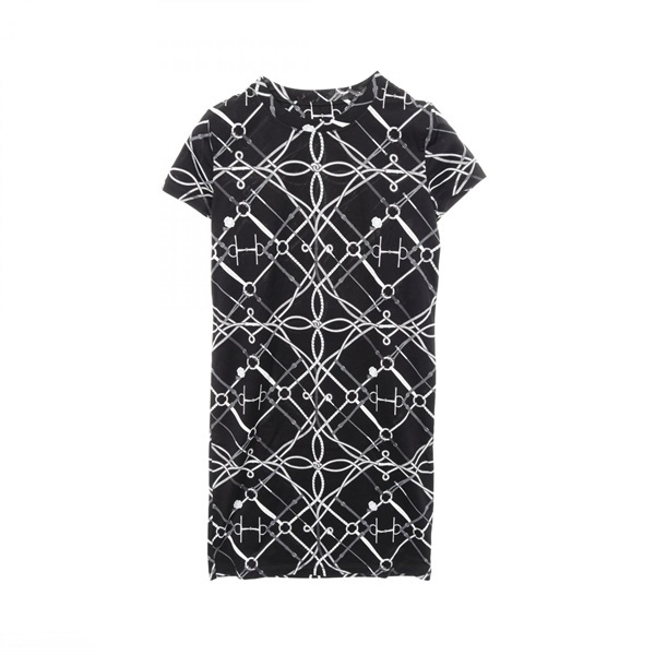 HERMES PARCOURS SANS FAUTE T-shirt Dress #34 cotton Black Gray Used Women