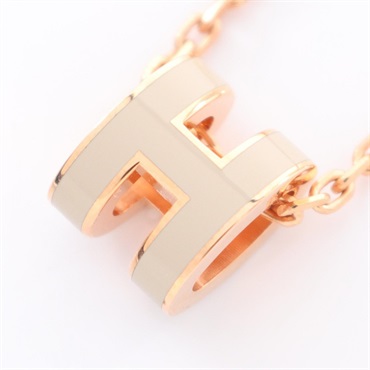 HERMES MINI POP H Ash Necklace Pendant 40cm Gold Plated Beige Used Women
