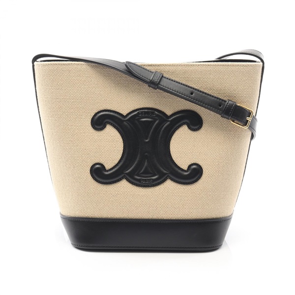 CELINE Small bucket cuir triomphe Shoulder crossbody Bag canvas leather natural