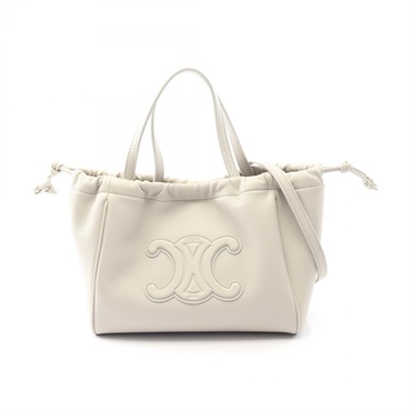 CELINE Small Cabas Drawstring Cuir Triomphe crossbody Handbag leather Beige Used