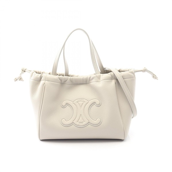 CELINE Small Cabas Drawstring Cuir Triomphe crossbody Handbag leather Beige Used