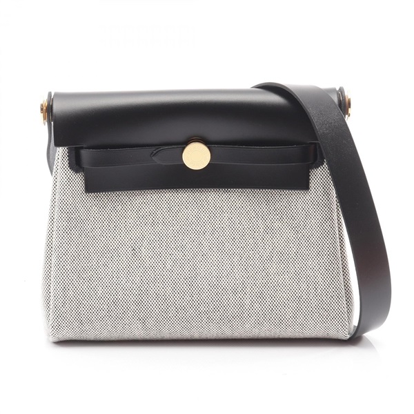 HERMES Herbag Zip Mini Le Tourne Shoulder Bag Toile H Ecru leather Used GHW K