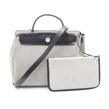 HERMES Herbag Zip PM Le Tourne Handbag Toile Criss Viking canvas leather Ecru