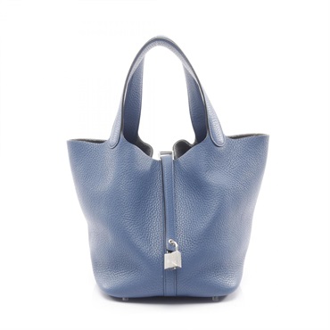 HERMES Picotin Lock MM Tote Handbag Clemence leather Blue agate SHW Used X Women