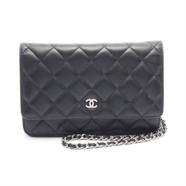 CHANEL Matelasse Chain Shoulder Bag Wallet AP0250 Lamb leather Black SHW Used CC