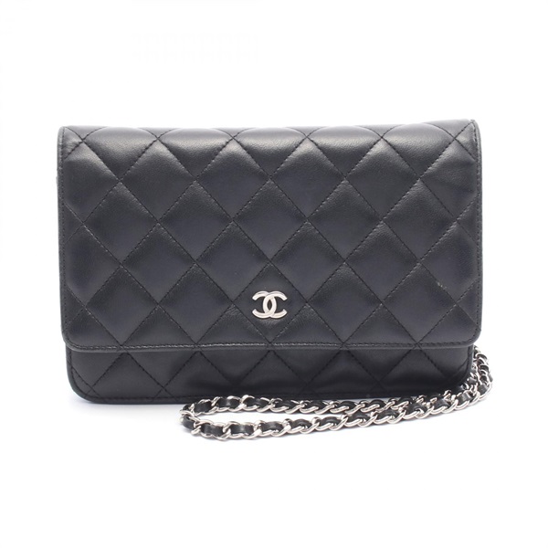 CHANEL Matelasse Chain Shoulder Bag Wallet AP0250 Lamb leather Black SHW Used CC