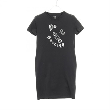 HERMES Micro Dress long T-shirt 3H4506DL cotton Black Used Women #34