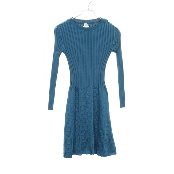 HERMES ribbed Dress knitwear 16-7703 silk Green Used Women #34