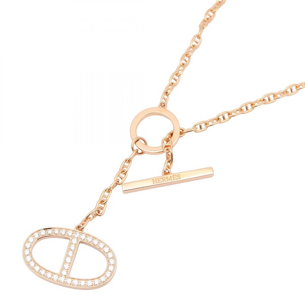 HERMES Chaine d'Ancre Contour Pendant Diamond Necklace 41cm 18KRG Used Women