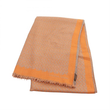 HERMES H pattern Stole scarf silk cashmere Orange Brown Used Women