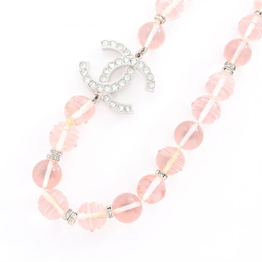 CHANEL COCO Mark Necklace Stainless Steel Plastic Rhinestone SHW Pink Used women