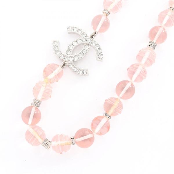 CHANEL COCO Mark Necklace Stainless Steel Plastic Rhinestone SHW Pink Used women