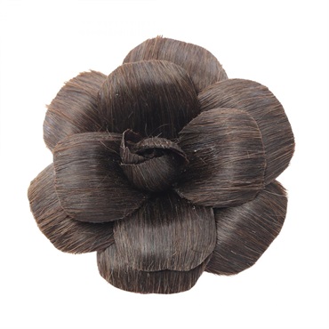 CHANEL Camellia Brooch Pin Unborn calf leather Brown Used Women CC Coco