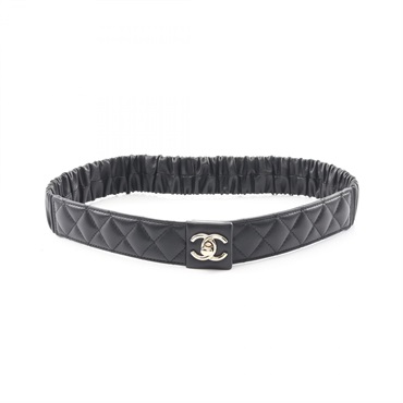 CHANEL Matelasse snap belt ceinture Lamb leather Black Used Women Coco CC