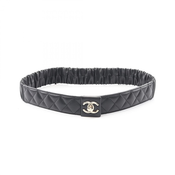 CHANEL Matelasse snap belt ceinture Lamb leather Black Used Women Coco CC