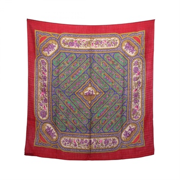 HERMES Carre90 QALAMDAN Scarf echarpe stole silk cashmere Red Used Women