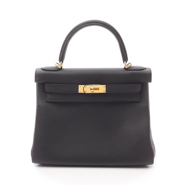 HERMES Kelly 28 shoulder Handbag W Inside stitched Togo leather Black GHW matte