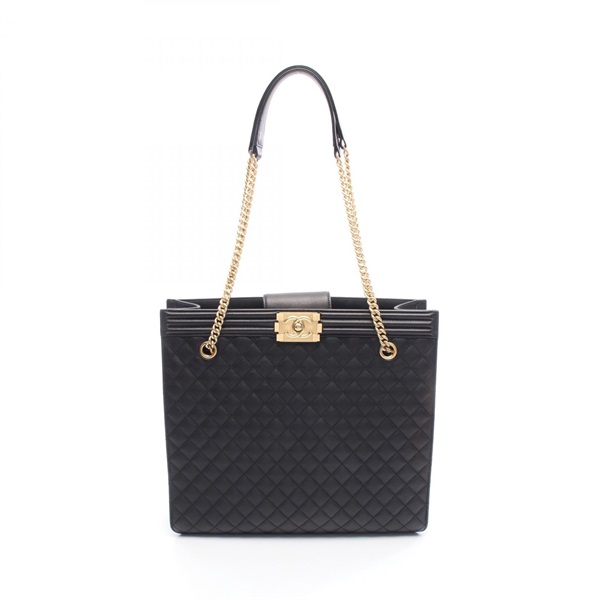 CHANEL Boy Chanel Chain Shopping Shoulder Tote Bag Lamb leather Black GHW Used