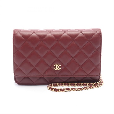 CHANEL Matelasse Chain Shoulder Crossbody Bag WOC Lamb leather Red GHW Used CC
