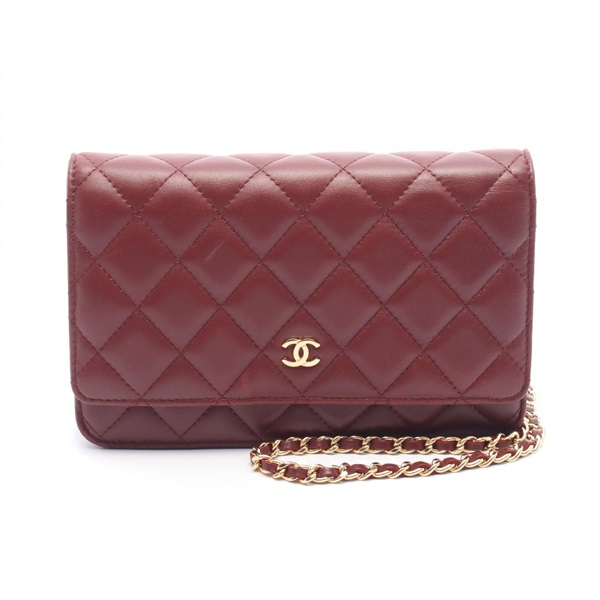 CHANEL Matelasse Chain Shoulder Crossbody Bag WOC Lamb leather Red GHW Used CC