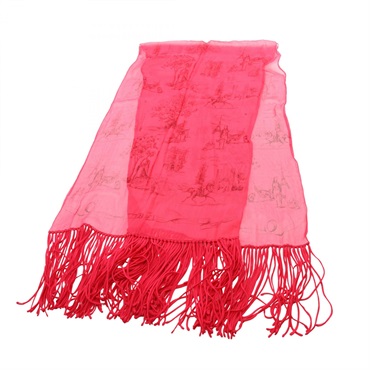HERMES Stole scarf wrap echarpe sheer silk Pink orange Used fringe Women