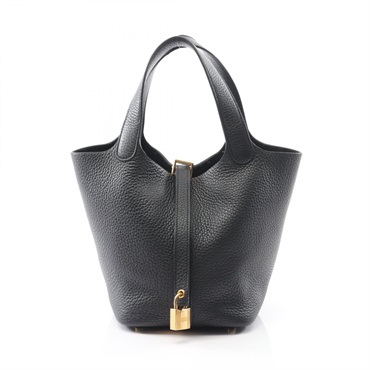 HERMES Picotin Lock PM Handbag Z Taurillon Clemence leather Black Used GHW