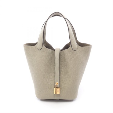 HERMES Picotin Lock PM bucket Handbag K Taurillon Clemence Sauge GHW