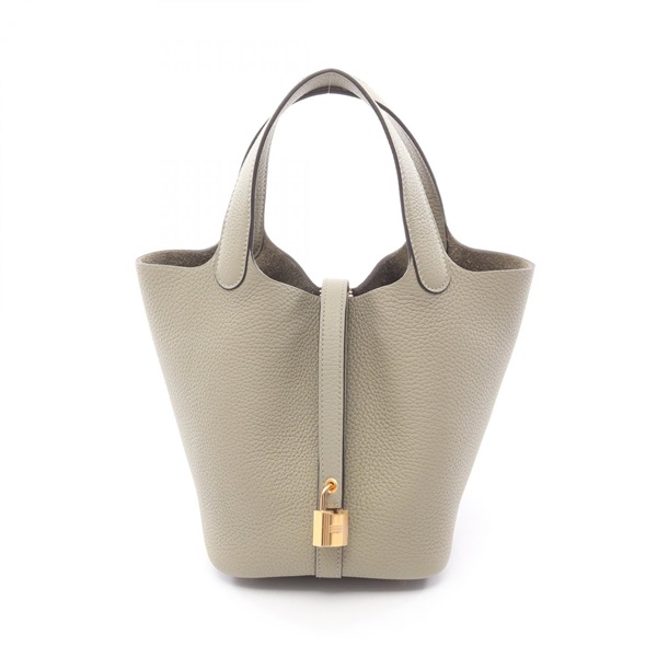 HERMES Picotin Lock PM bucket Handbag K Taurillon Clemence Sauge GHW