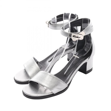HERMES Ma Neige Kelly Belt Sandals leather Silver Used Women size 36