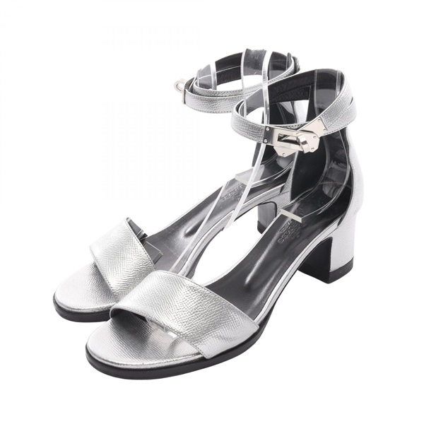 HERMES Ma Neige Kelly Belt Sandals leather Silver Used Women size 36