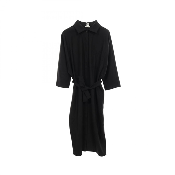 HERMES Shirt Dress half sleeve plain wool Black Used Women #36