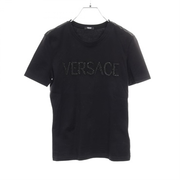 VERSACE logo T-shirt short sleeve tops cotton Black Used Women #40