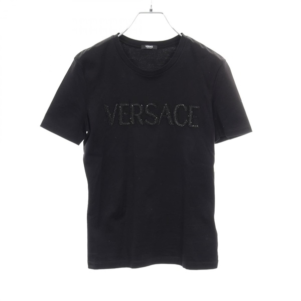VERSACE logo T-shirt short sleeve tops cotton Black Used Women #40