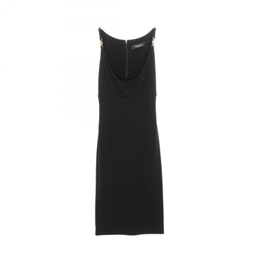 VERSACE Medusa sleeveless long Dress Rayon Black Used Women #38