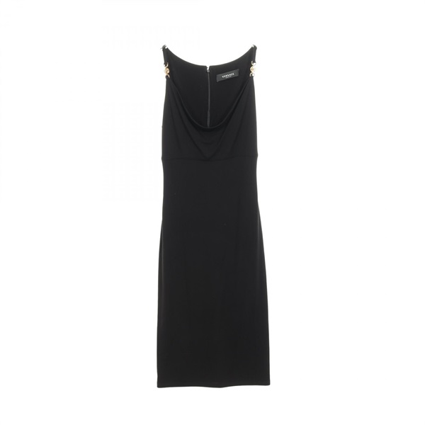 VERSACE Medusa sleeveless long Dress Rayon Black Used Women #38
