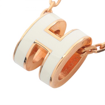 HERMES MINI POP H Necklace Pendant Gold Plated White Used women
