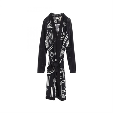 HERMES Twillaine En Desordre Finesse long cardigan #34 4E2831DQ silk Black Used