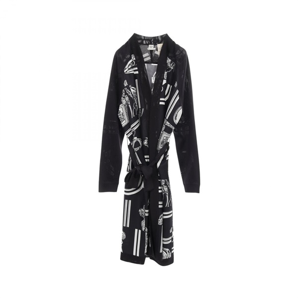 HERMES Twillaine En Desordre Finesse long cardigan #34 4E2831DQ silk Black Used