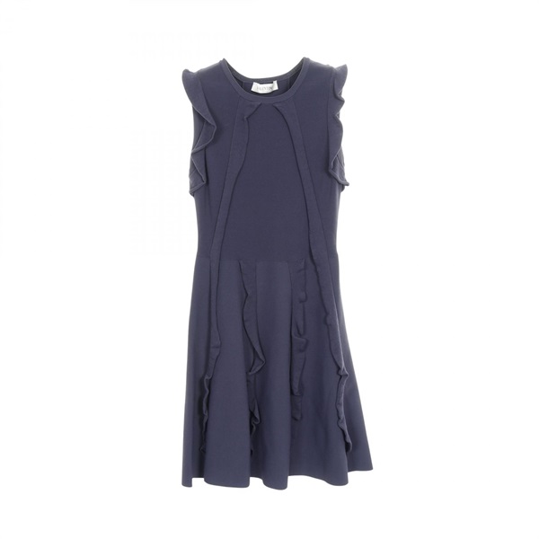 Valentino sleeveless ruffel Dress IBOKD01JIUW Rayon polyester Navy Used Women #M