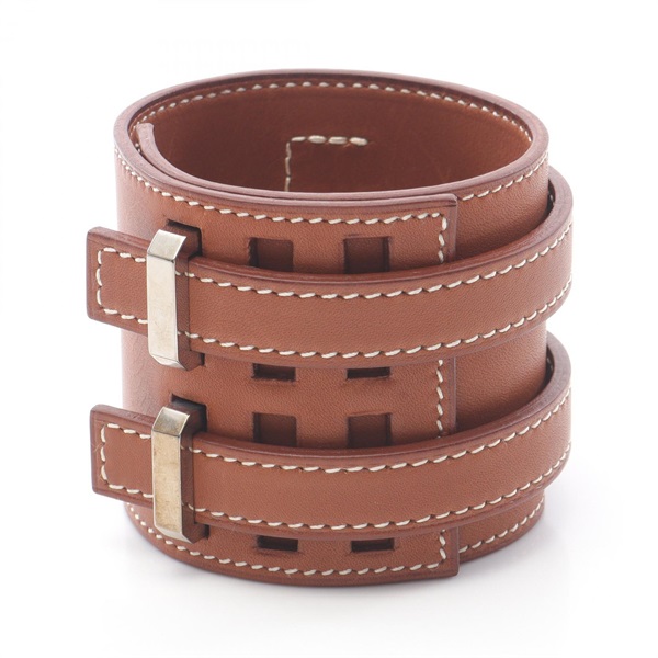 HERMES Bracelet Barenia leather Brown Used Women F