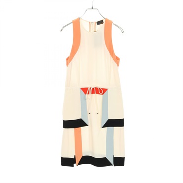 FENDI Color block peplum Dress Rayon silk White Multicolor Used Women size 38
