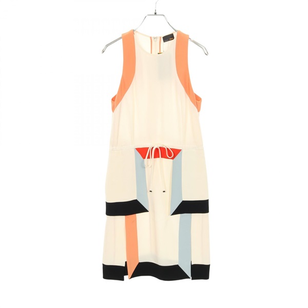 FENDI Color block peplum Dress Rayon silk White Multicolor Used Women size 38