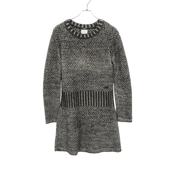 CHANEL Long sleeve mini Dress #38 P42137K03196 silk wool Cashmere Black Used CC