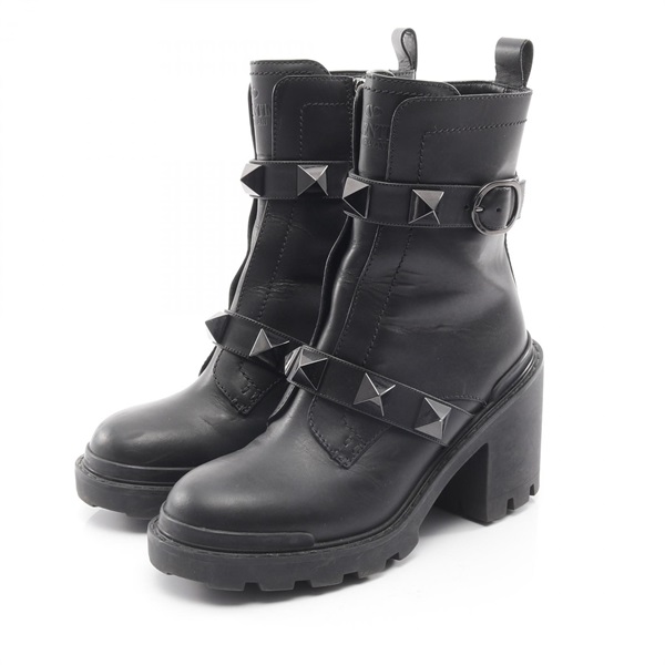 Valentino Rock Studs Heeled Boots Size 37 leather Black Used Women