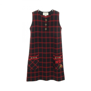 GUCCI GG Patch Horsebit Dress Wool Black Red Size S Used Women