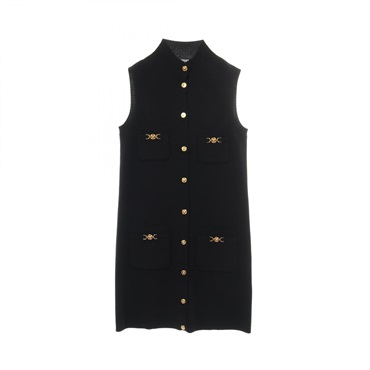 VERSACE Medusa Dress #40 sleeveless wool cashmere Black Used Women